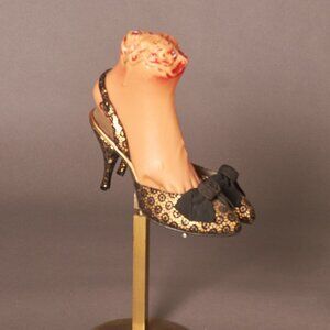 1950 Metallic Gold And Black Slingback Bow Heels